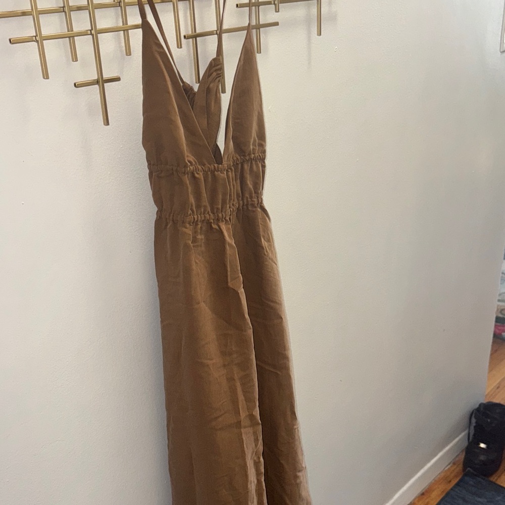 Brown V-Neck Linen dress